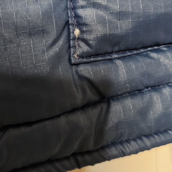 70s Vintage Troy Navy Color Block Puffer Vest, Womens Petite Large - Picture 3 of 11